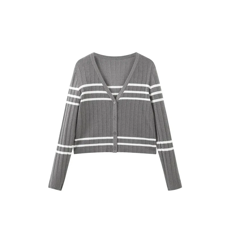 Women's Two-piece Striped Knitted Vest Cardigan sold by PEACEBIRD