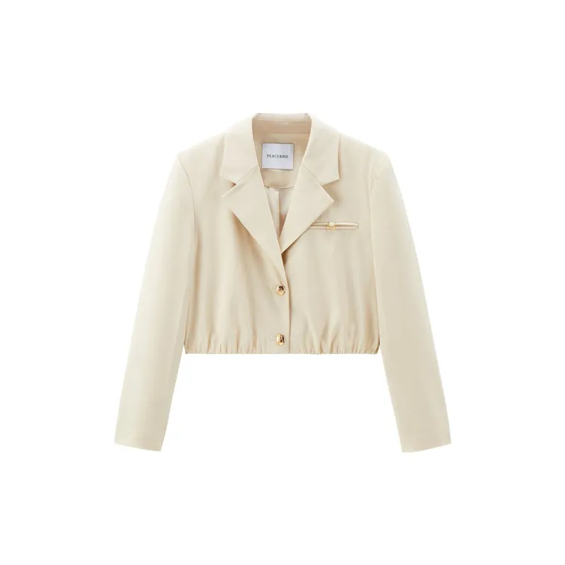 Women's Pleated Crop Blazers Jaceket sold by PEACEBIRD