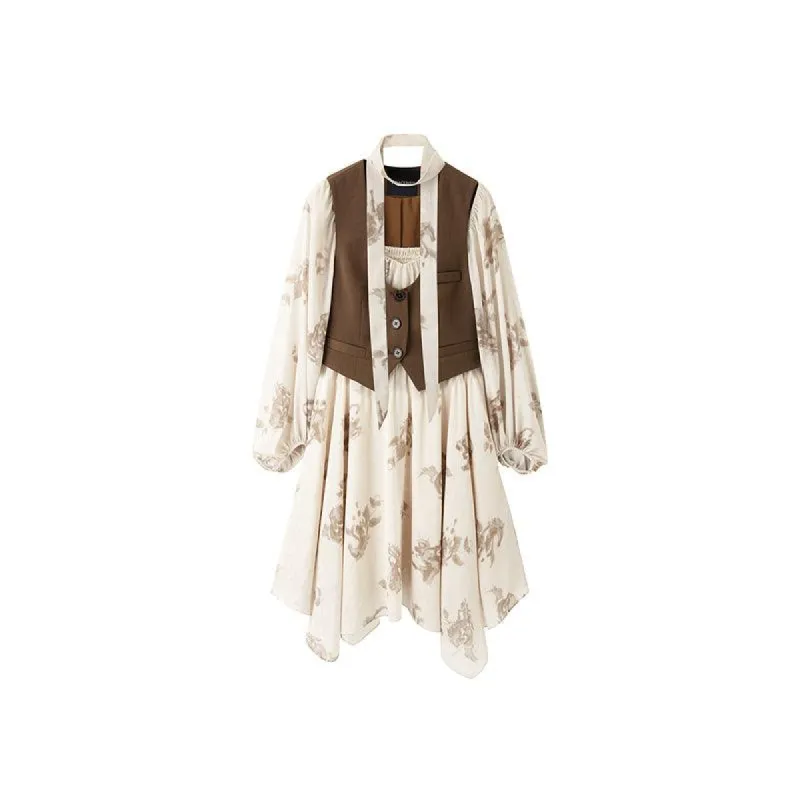 Women's Tie Collar Vest Two-piece Sets Dress sold by PEACEBIRD