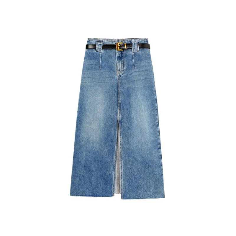 Women's Split Midi Denim Skirt sold by PEACEBIRD