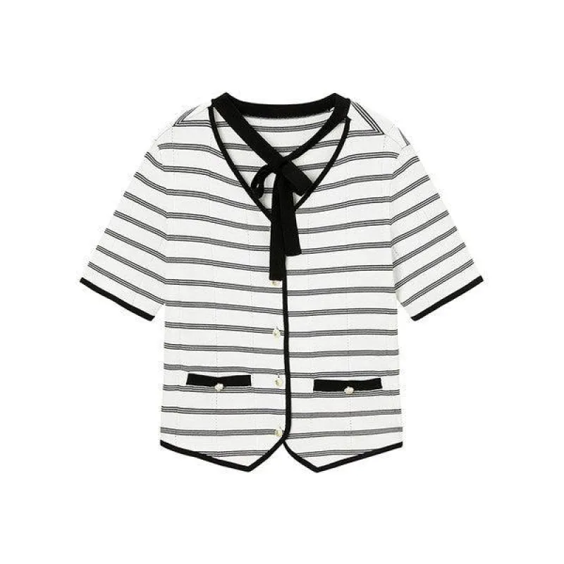 Women's Striped Lace-up Knit Cardigan sold by PEACEBIRD