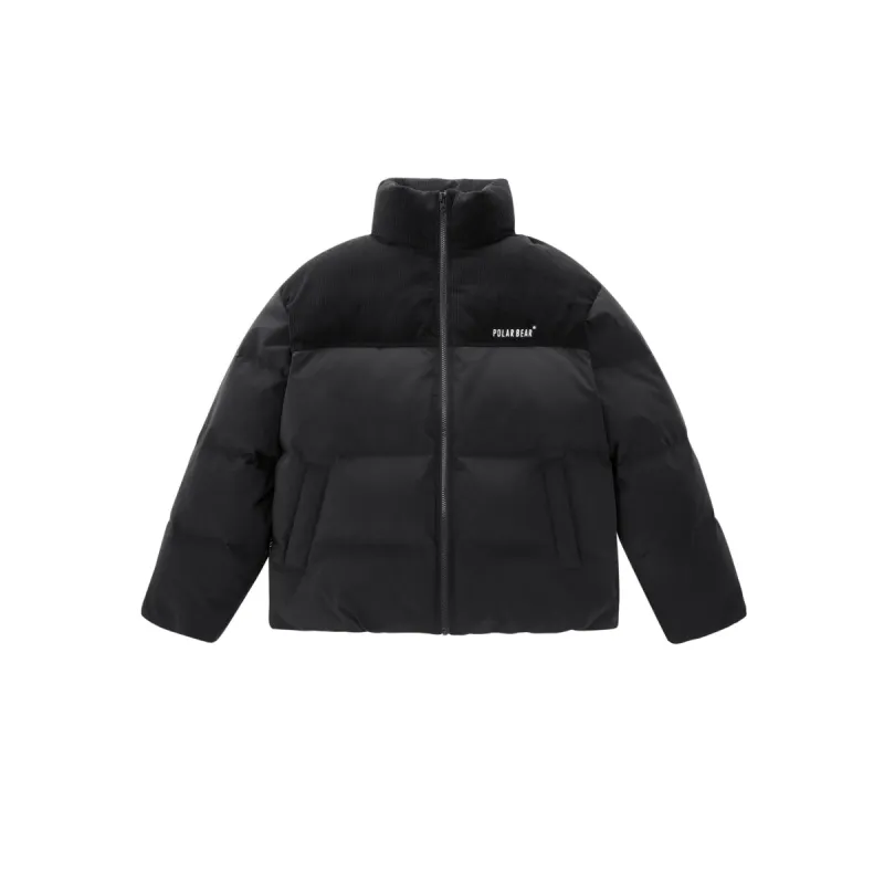 Men's Black Spliced Corduroy Puffer Jacket sold by PEACEBIRD