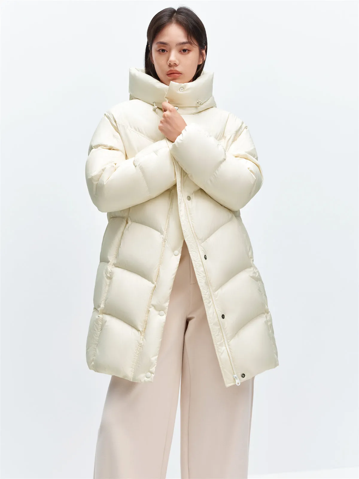 Women's Beige Quilted Long Warm Puffer Jacket sold by PEACEBIRD product image thumbnail 2