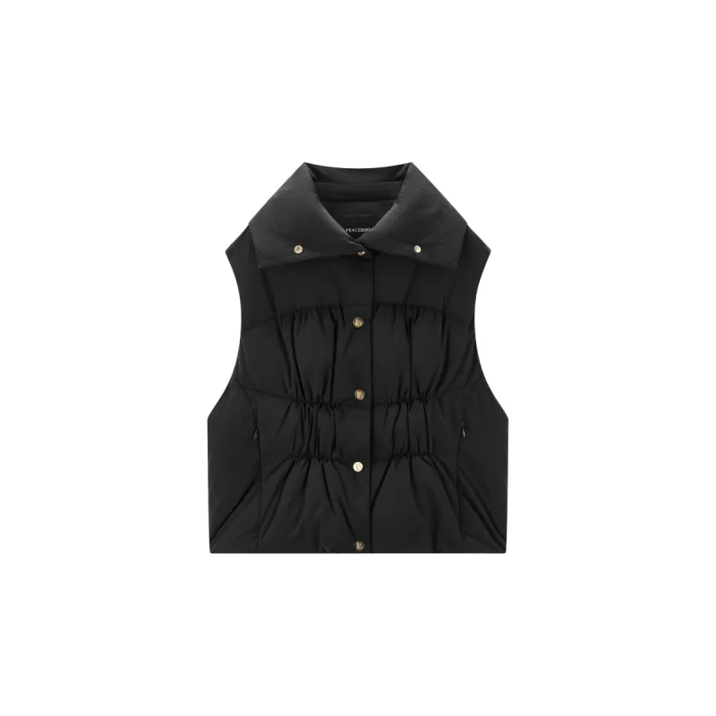 Women's Black Pleated Waist Vest Style Puffer Jacket sold by PEACEBIRD