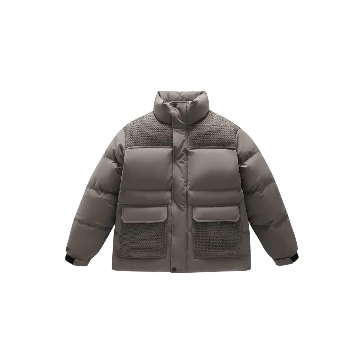 Men's Spliced Textured Puffer Jacket Khaki sold by PEACEBIRD