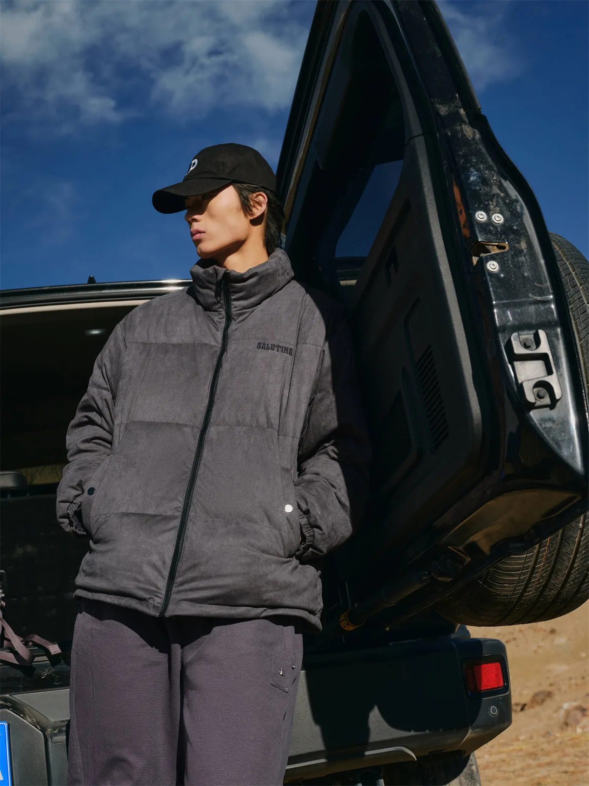 Men's Embroidery Faux Suede Puffer Jacket sold by PEACEBIRD product image thumbnail 2