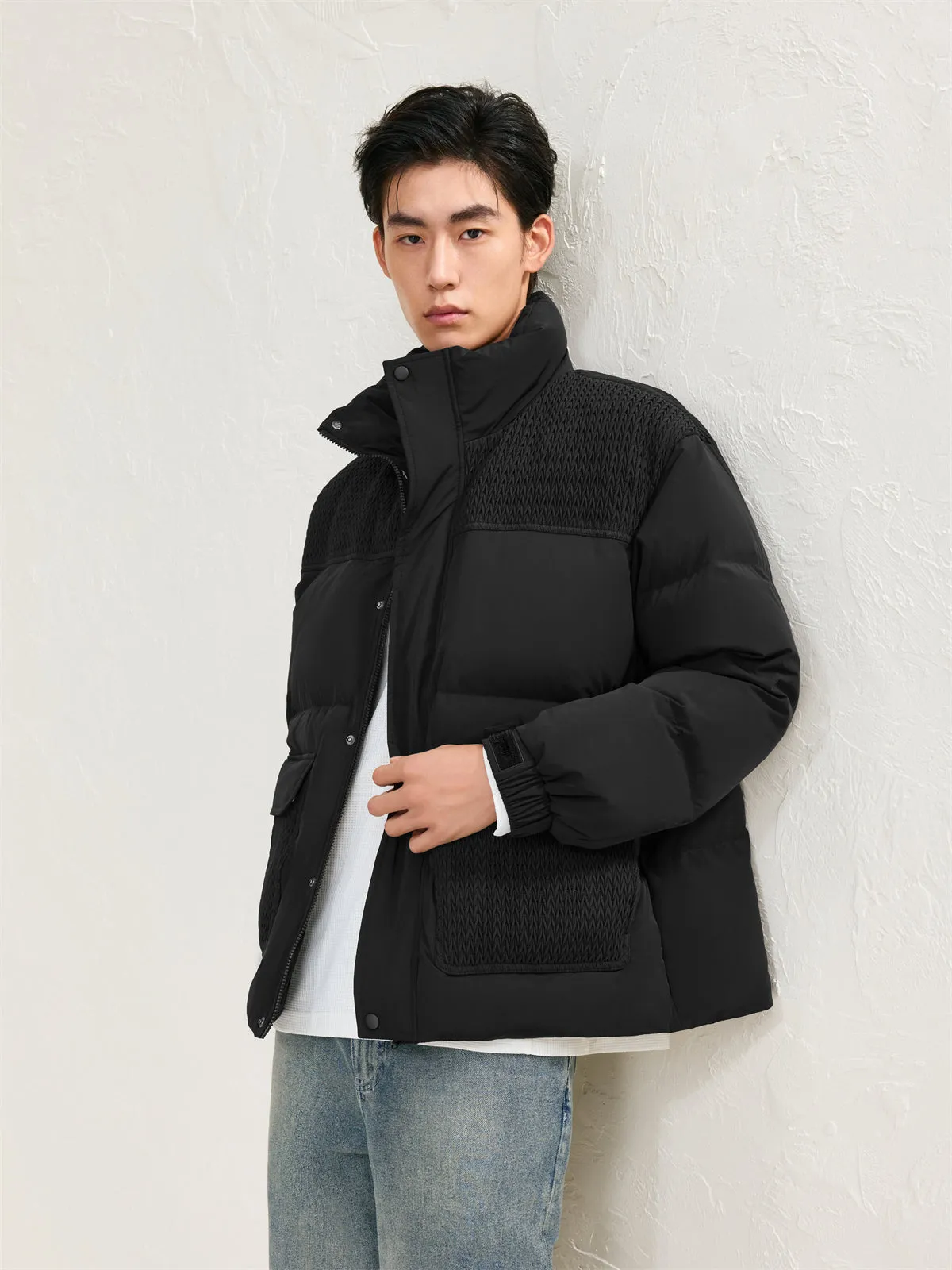 Men's Spliced Textured Puffer Jacket sold by PEACEBIRD product image thumbnail 2