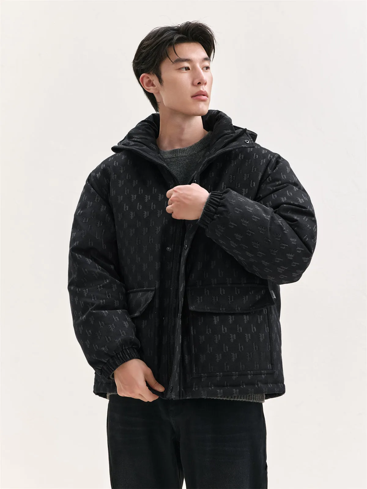 Men's Vintage Letter Jacquard Puffer Jacket sold by PEACEBIRD product image thumbnail 2