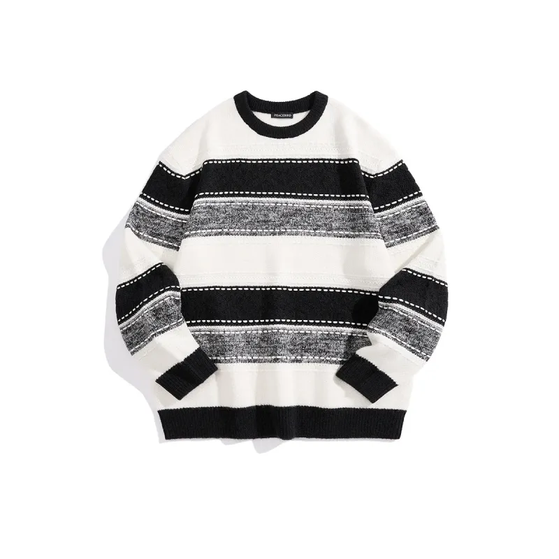 Men's Texture Striped Pullover Sweater sold by PEACEBIRD