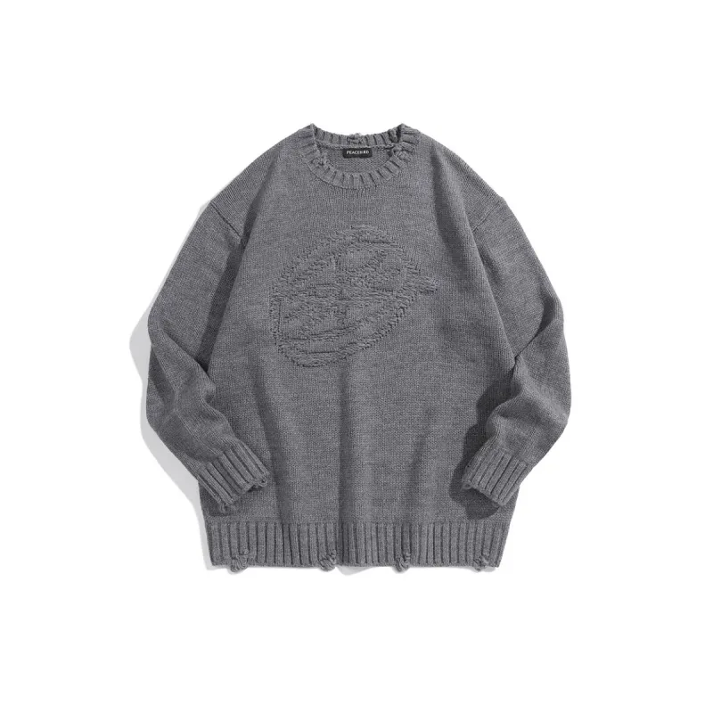 Men's Graphic Raw Edge Pullover Sweater made by PEACEBIRD