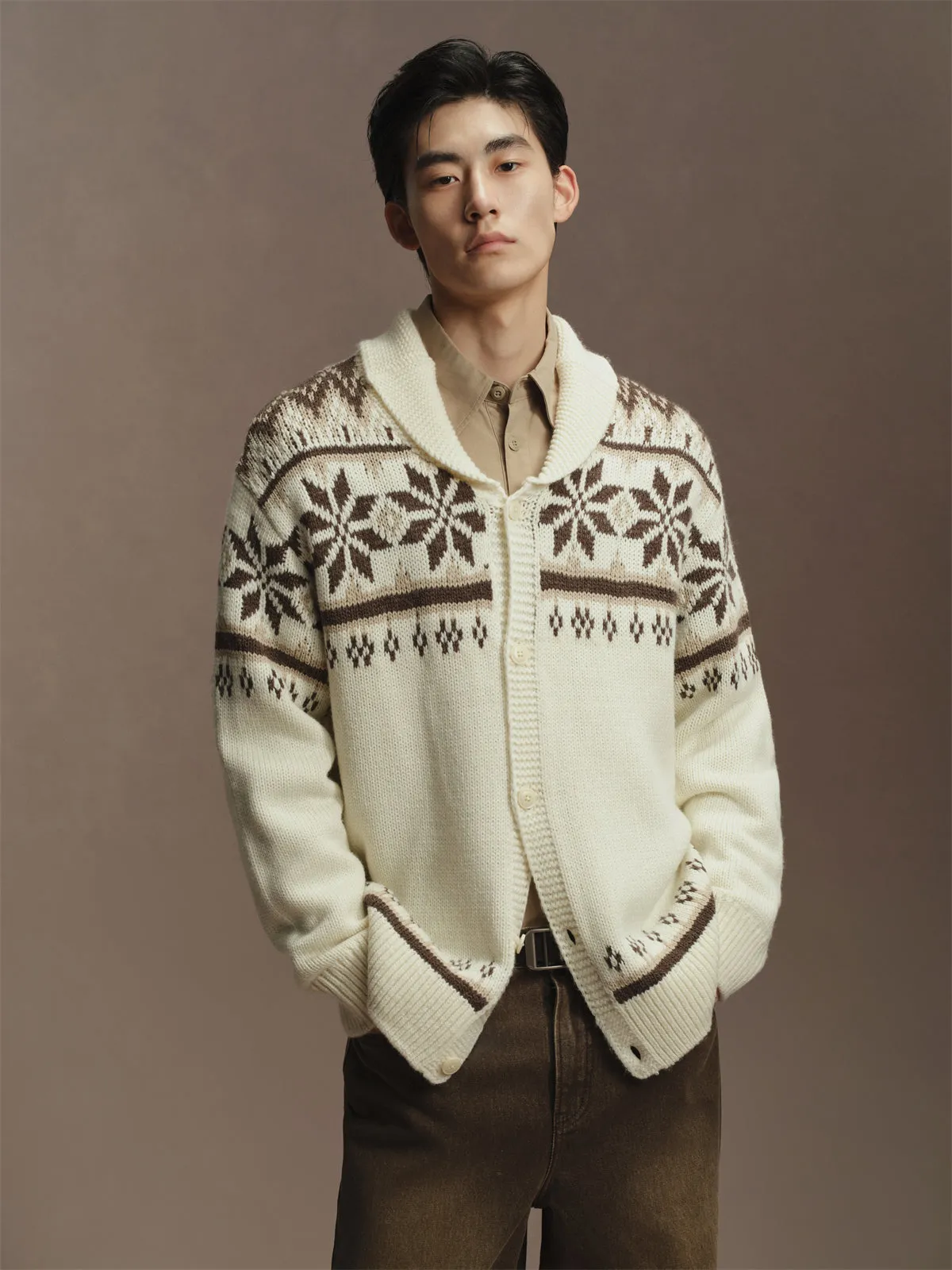 Men's Fair Isle Jacquard Knit Cardigan sold by PEACEBIRD product image thumbnail 2