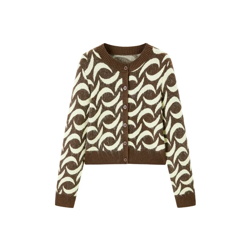 Women's Graphic Cropped Knit Cardigan sold by PEACEBIRD