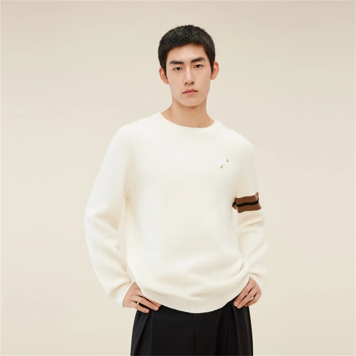 Men's Striped Jacquard Pullover With Cashmere sold by PEACEBIRD product image thumbnail 2