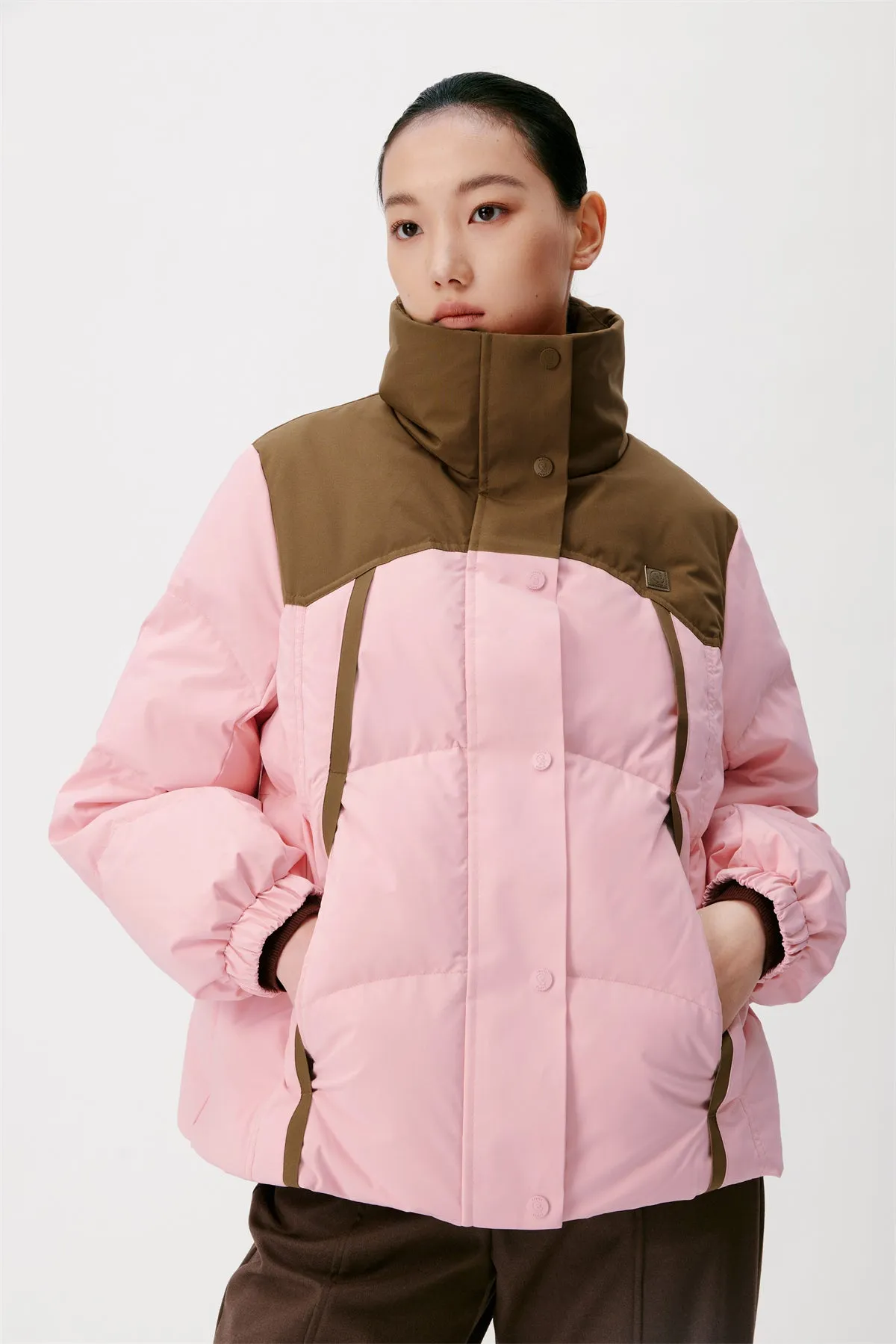 Women's Contrast Color Spliced Puffer Jacket sold by PEACEBIRD product image thumbnail 3