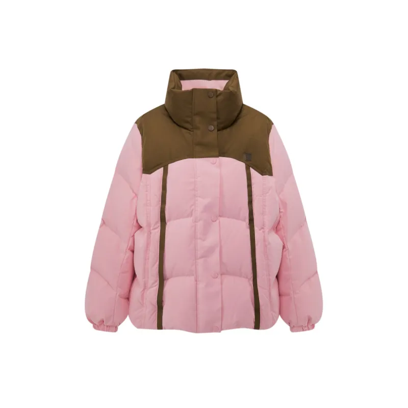 Women's Contrast Color Spliced Puffer Jacket sold by PEACEBIRD