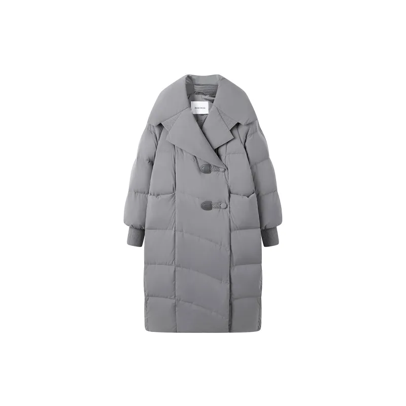 Women's Gray Extra Long Down Coat sold by PEACEBIRD