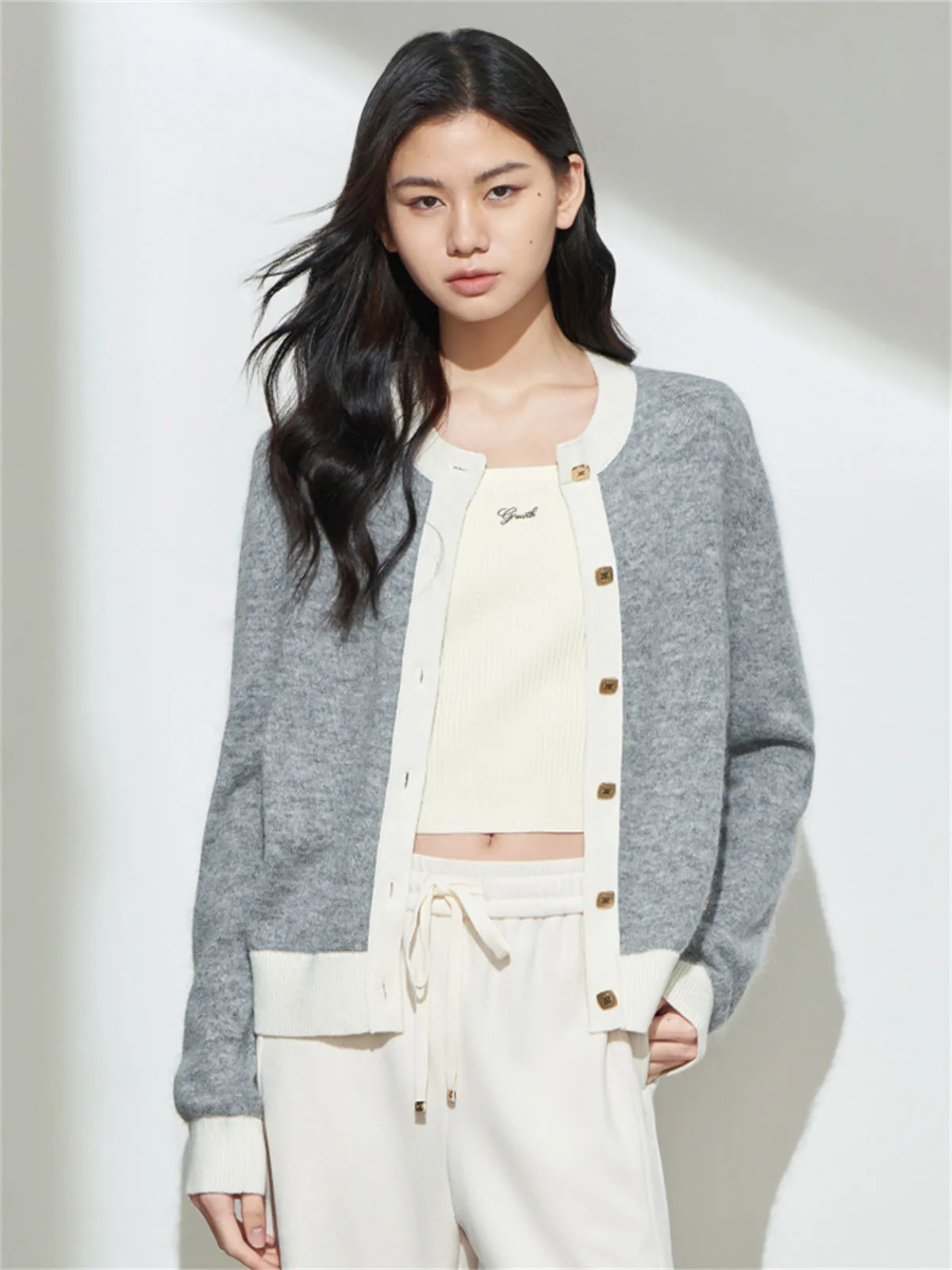 Women's Knitted Cardigan with Contrast Trim sold by PEACEBIRD product image thumbnail 3