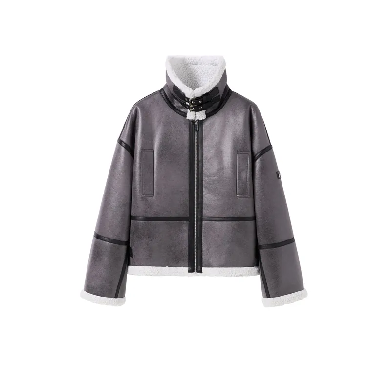 Women's Faux Shearling Lapel Jacket sold by PEACEBIRD