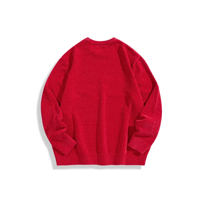 Men's Red Embroidered Crew Neck Pullover sold by PEACEBIRD