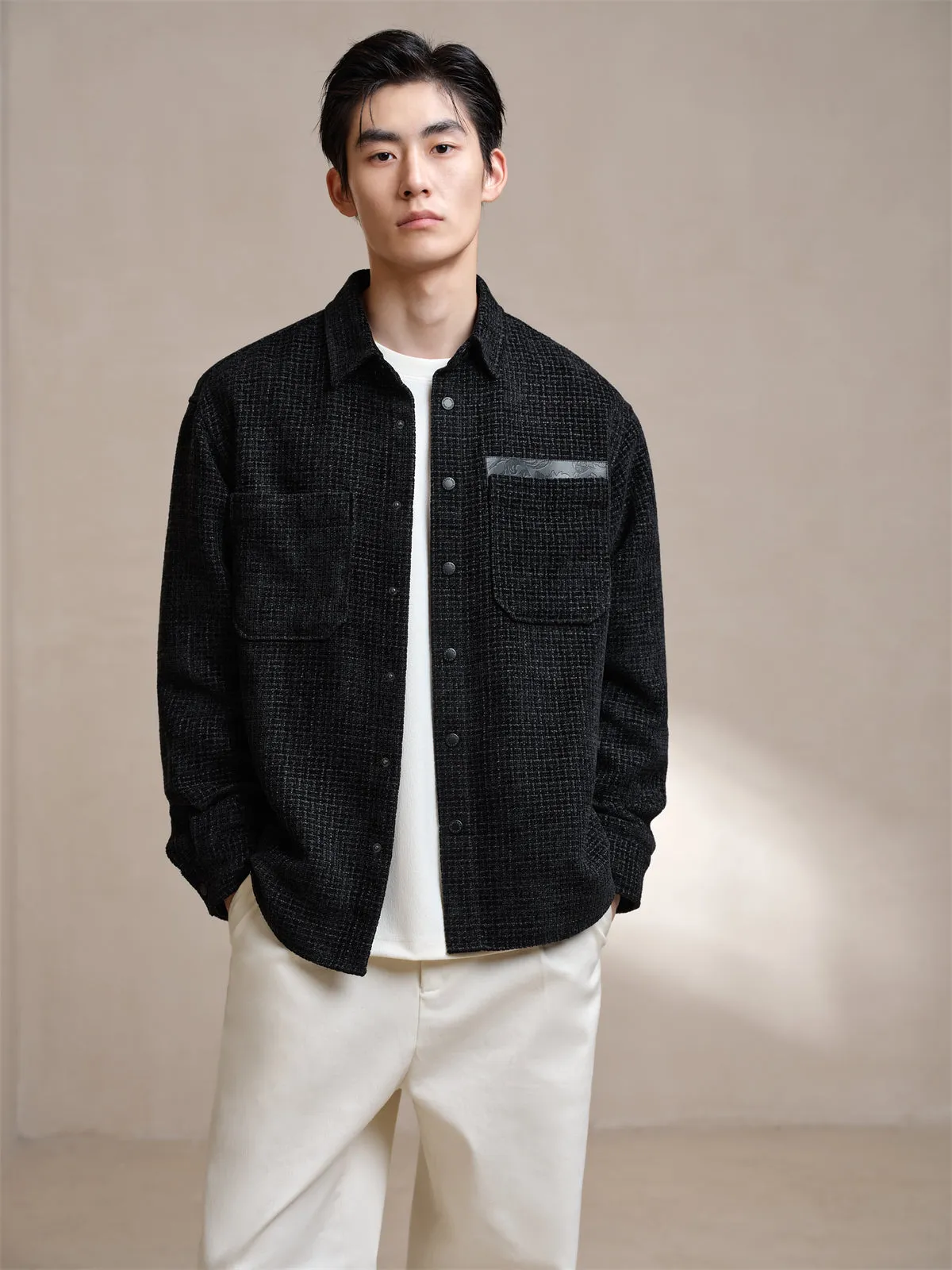 Men's Black Tweed Textured Shirt sold by PEACEBIRD product image thumbnail 2
