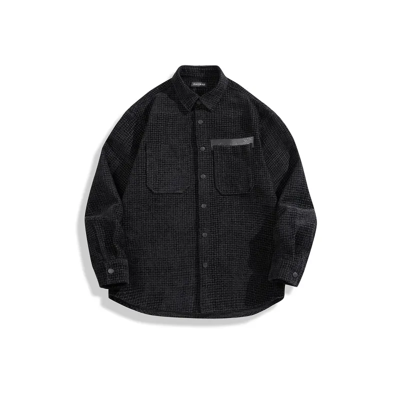 Men's Black Tweed Textured Shirt made by PEACEBIRD