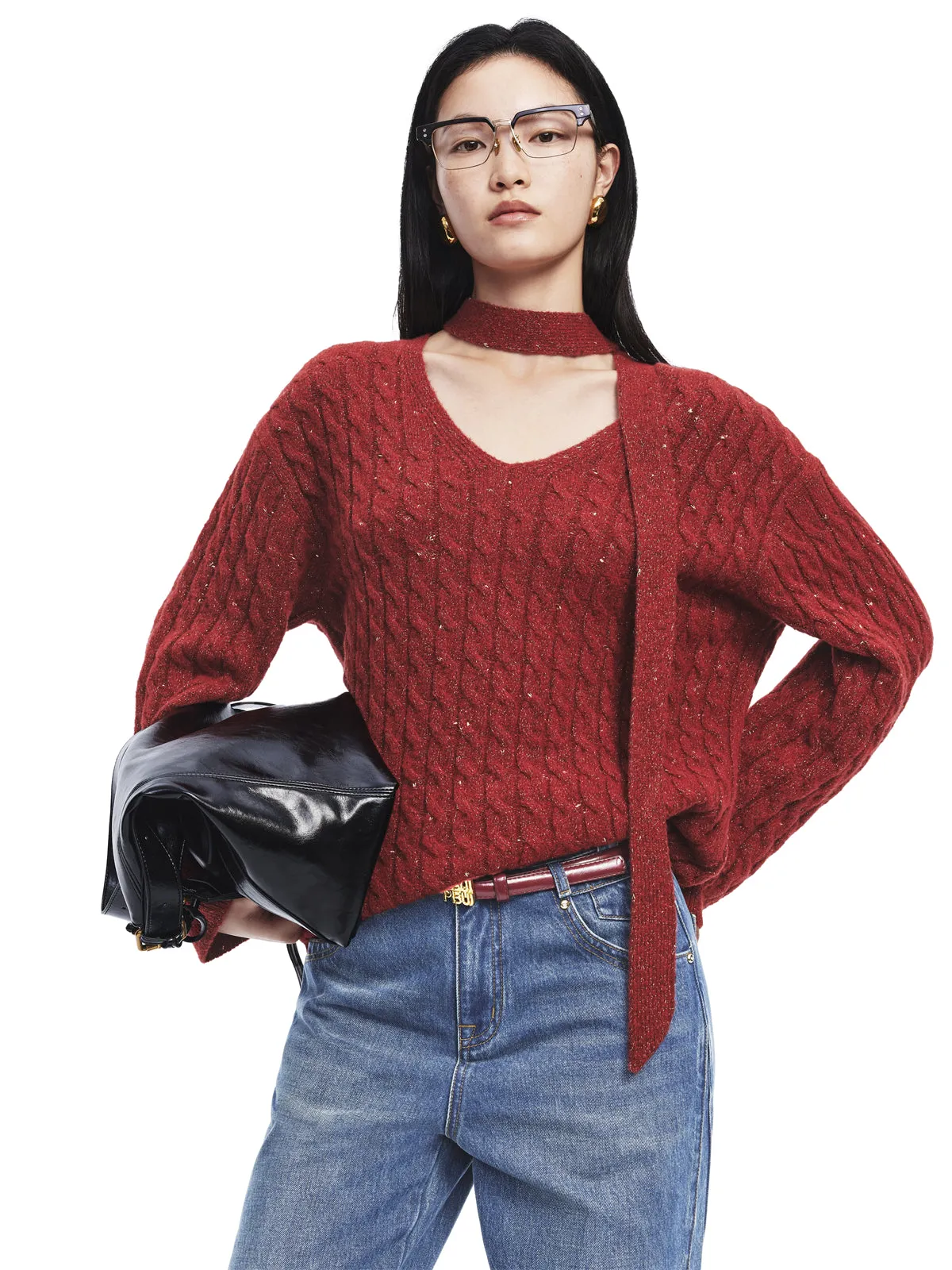 Women's Cable Knit Drop Shoulder Sweater sold by PEACEBIRD product image thumbnail 2