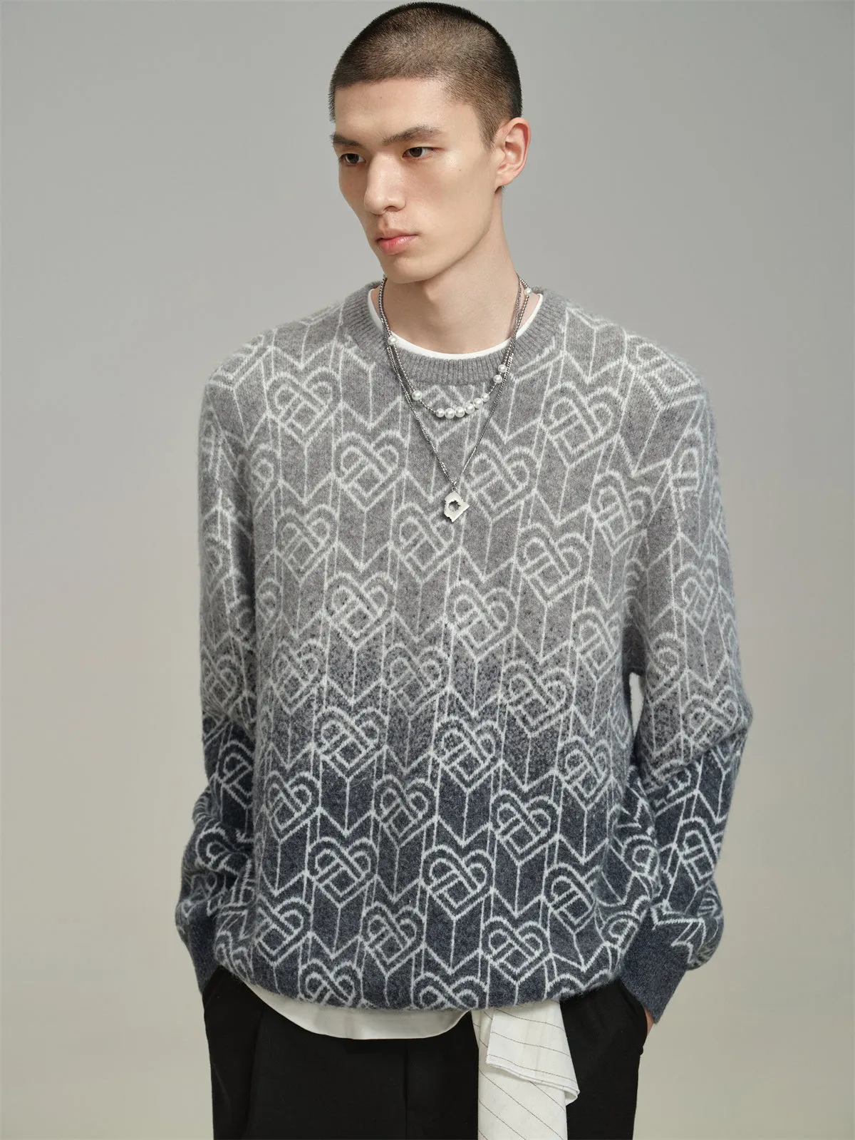 Men's Gradient Jacquard Sweater sold by PEACEBIRD product image thumbnail 2