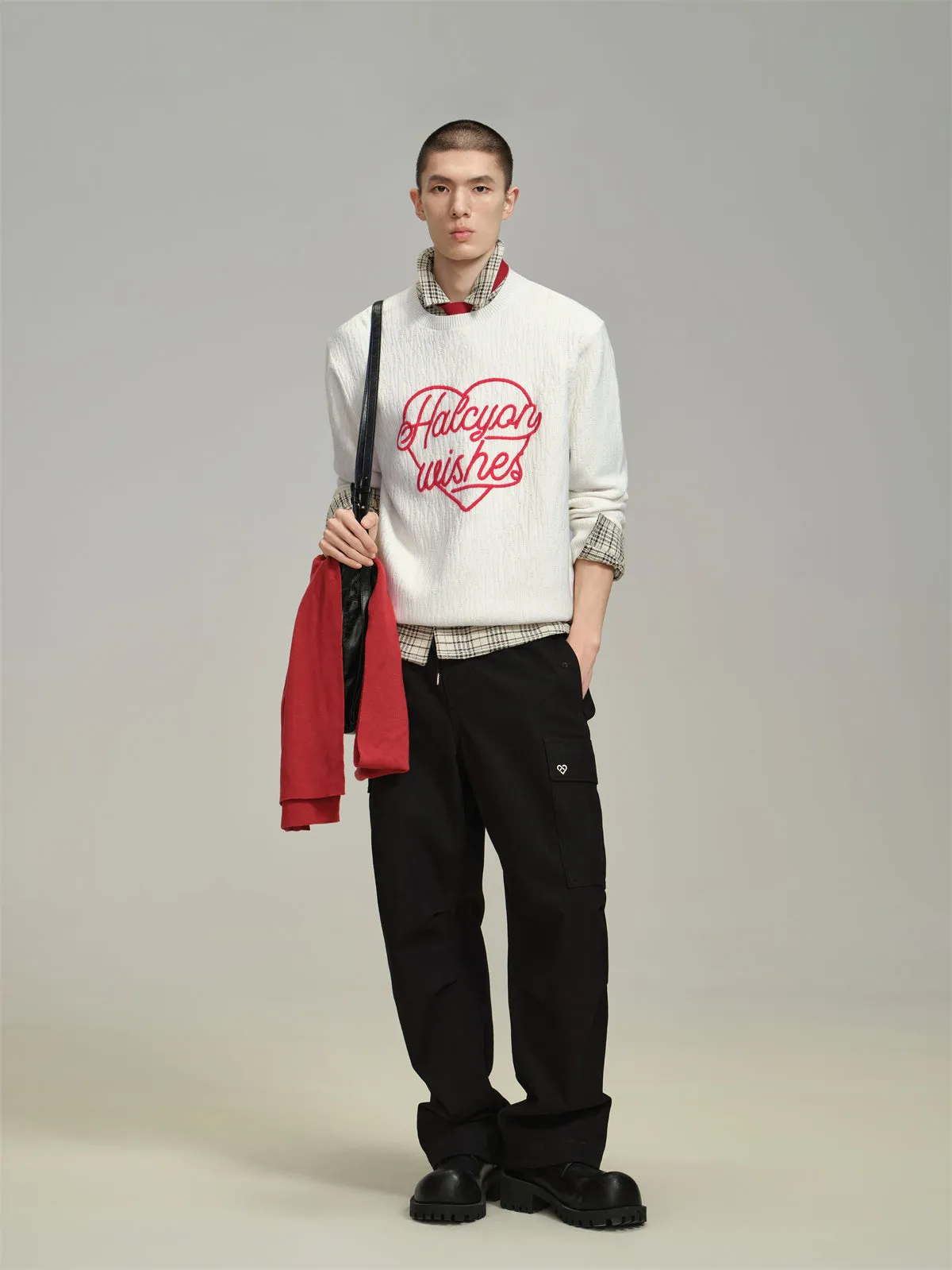 Men's Embroideried Textured Sweater sold by PEACEBIRD product image thumbnail 2