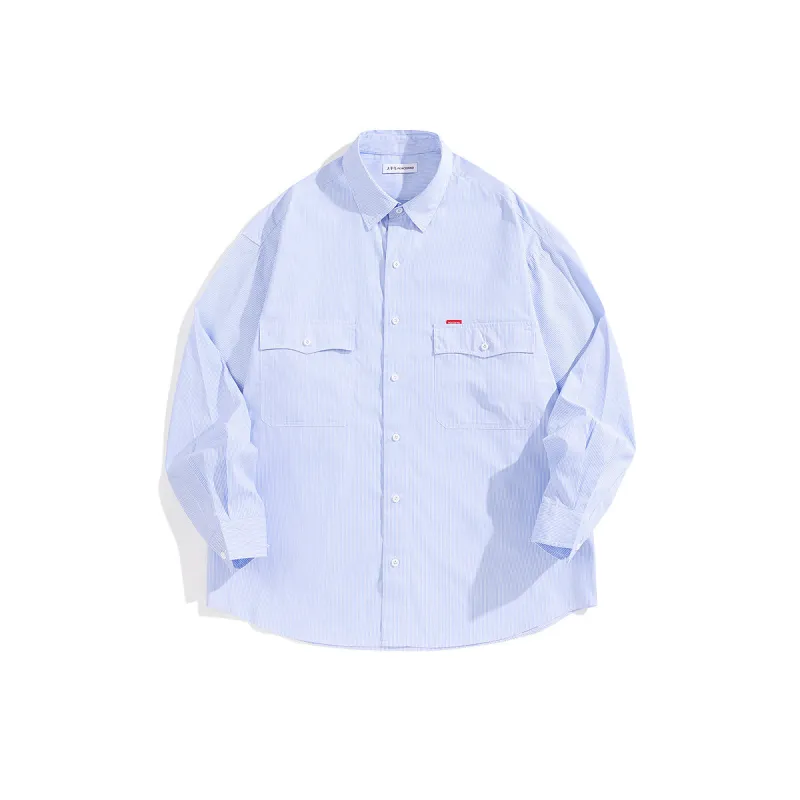 Men's Light Blue Striped Shirt sold by PEACEBIRD