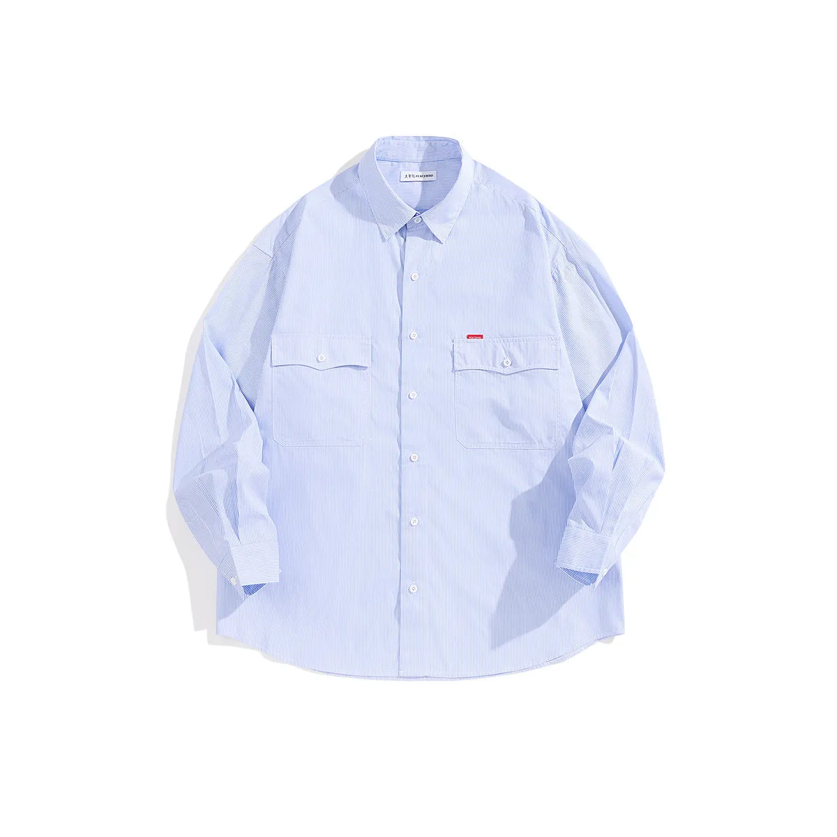 Men's Light Blue Striped Shirt sold by PEACEBIRD