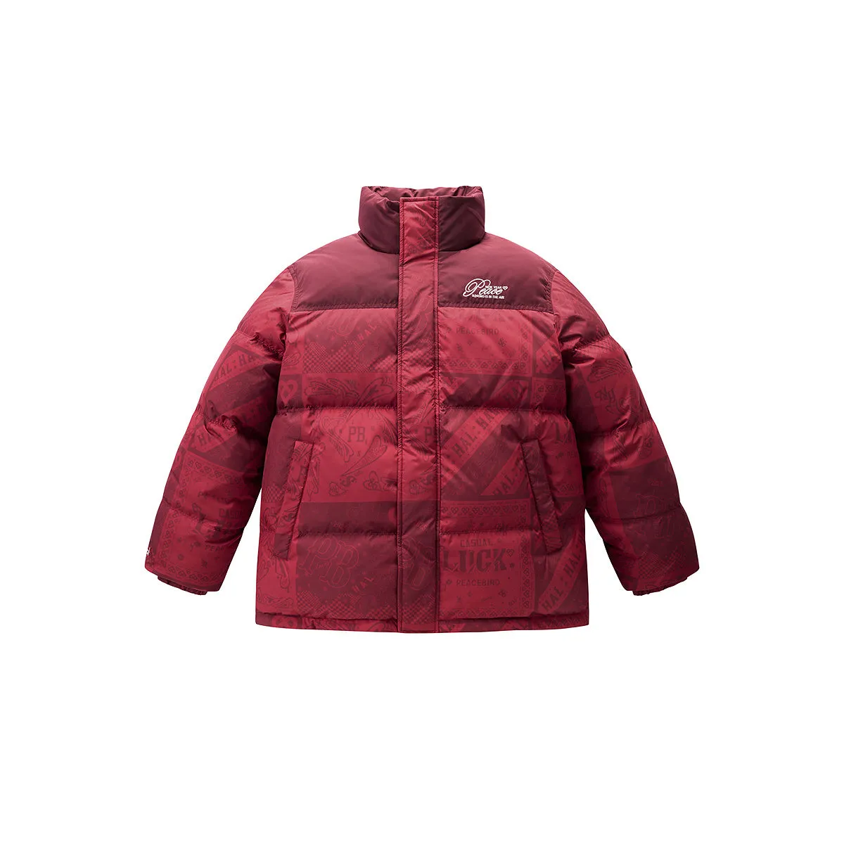 Men's Red Pattern Puffer Jacket sold by PEACEBIRD