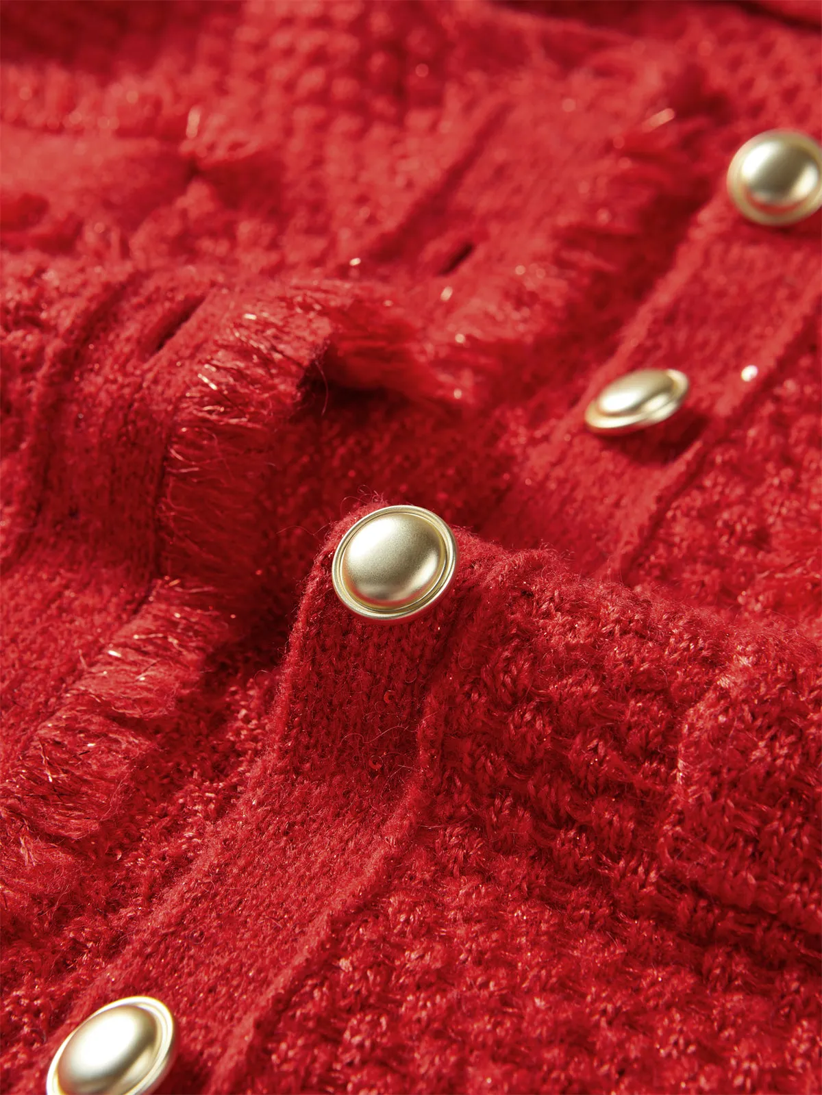 Women's Red Raw Edge Knit Cardigan sold by PEACEBIRD product image thumbnail 5