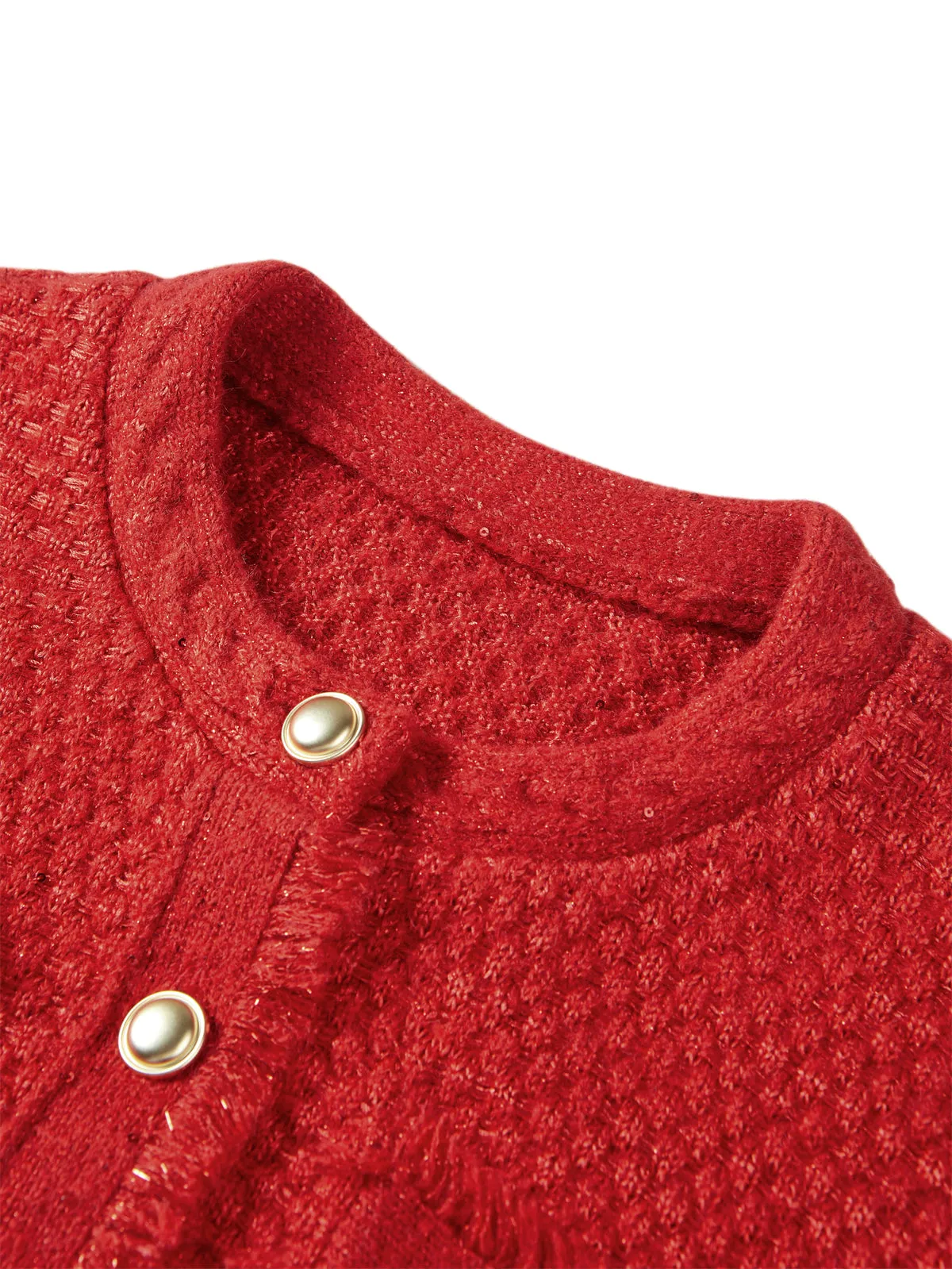 Women's Red Raw Edge Knit Cardigan sold by PEACEBIRD product image thumbnail 4