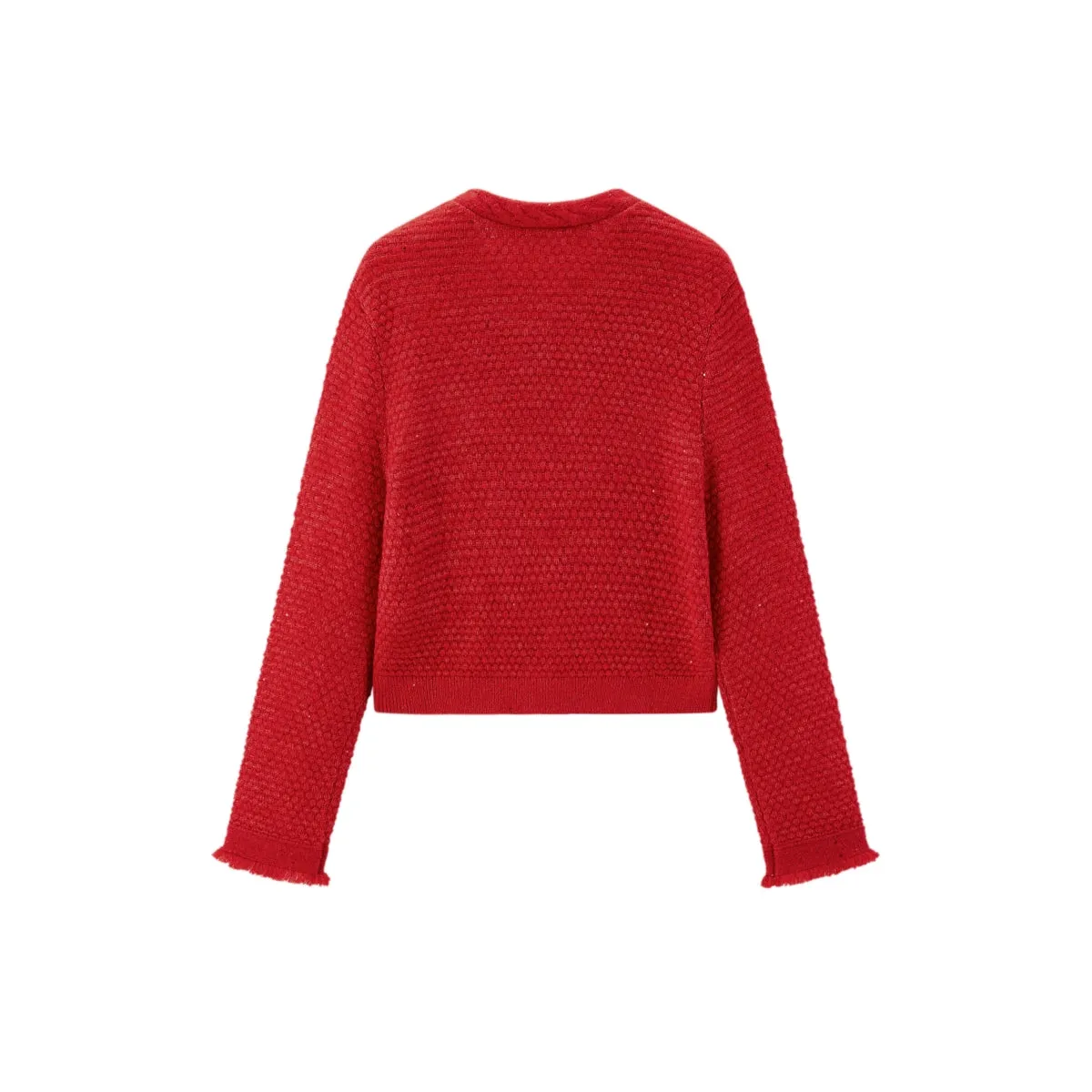 Women's Red Raw Edge Knit Cardigan sold by PEACEBIRD product image thumbnail 3