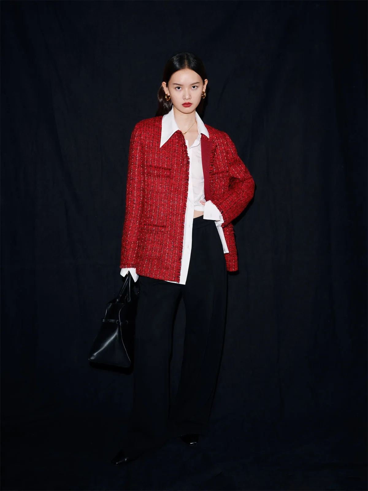 Women's Raw Edge Tweed Jacket sold by PEACEBIRD product image thumbnail 3