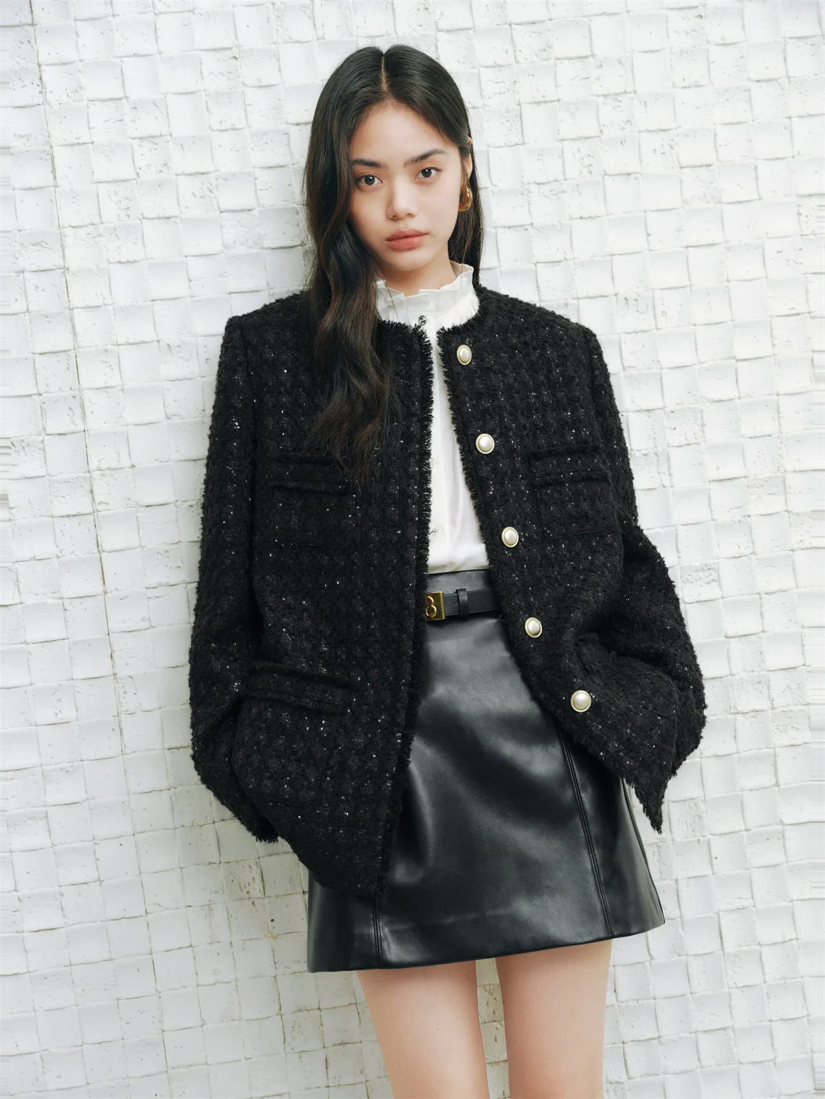 Women's Raw Edge Tweed Jacket sold by PEACEBIRD product image thumbnail 4