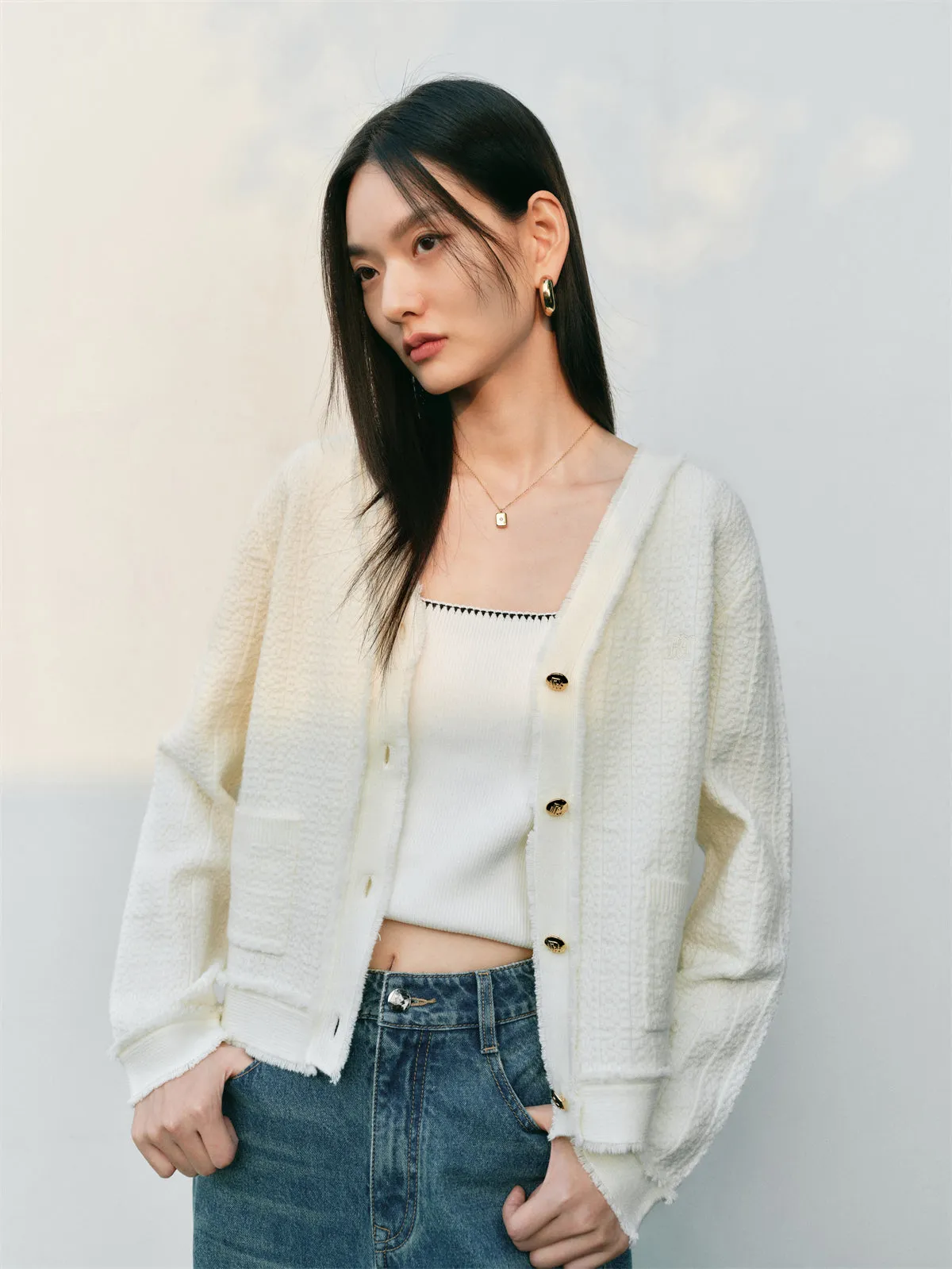 Women's Raw Edge Tweed Jacket sold by PEACEBIRD product image thumbnail 2