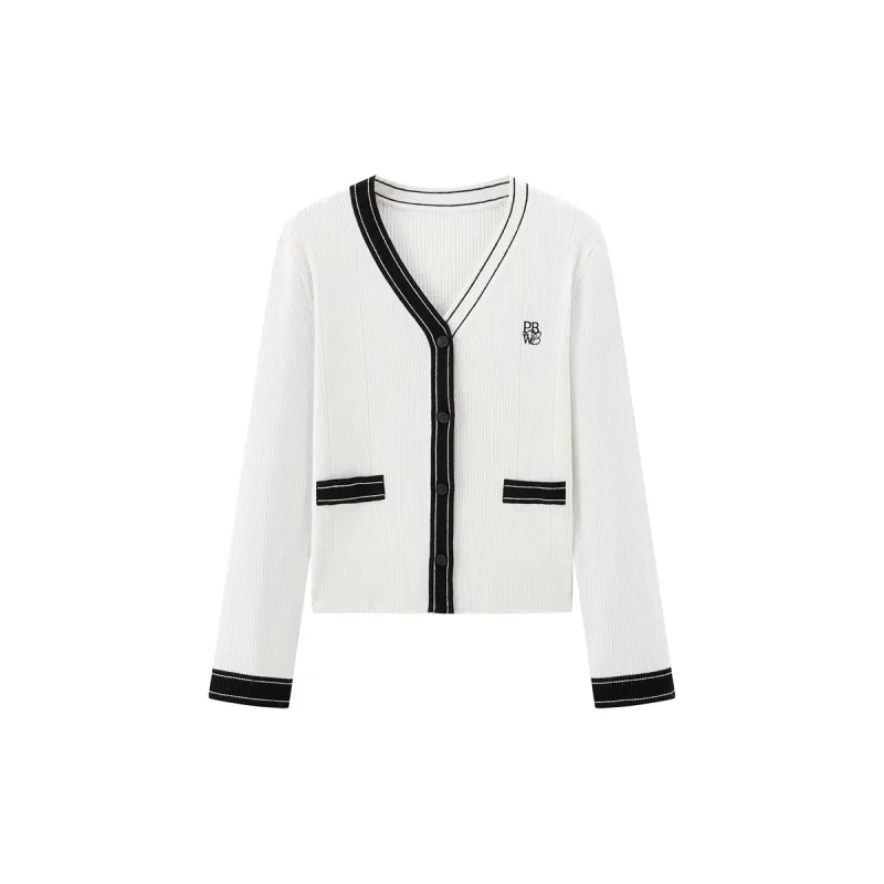 Women's Contrast Color Edge Knit Cardigan sold by PEACEBIRD