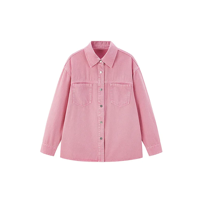Women's Pink Washed Denim Shirt sold by PEACEBIRD