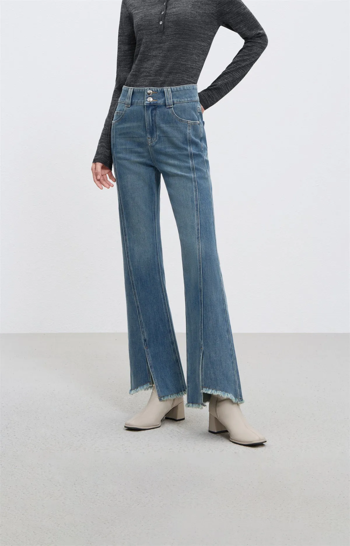 Women's High Waist Flared Pants With Raw Edge sold by PEACEBIRD product image thumbnail 3