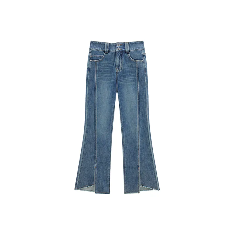 Women's High Waist Flared Pants With Raw Edge sold by PEACEBIRD