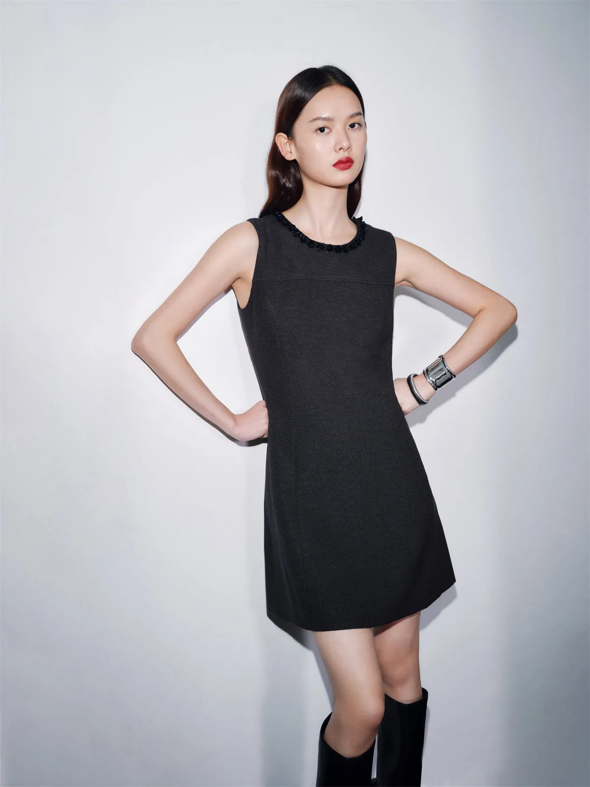 Women's Beaded Neck Sleeveless Dress sold by PEACEBIRD product image thumbnail 2