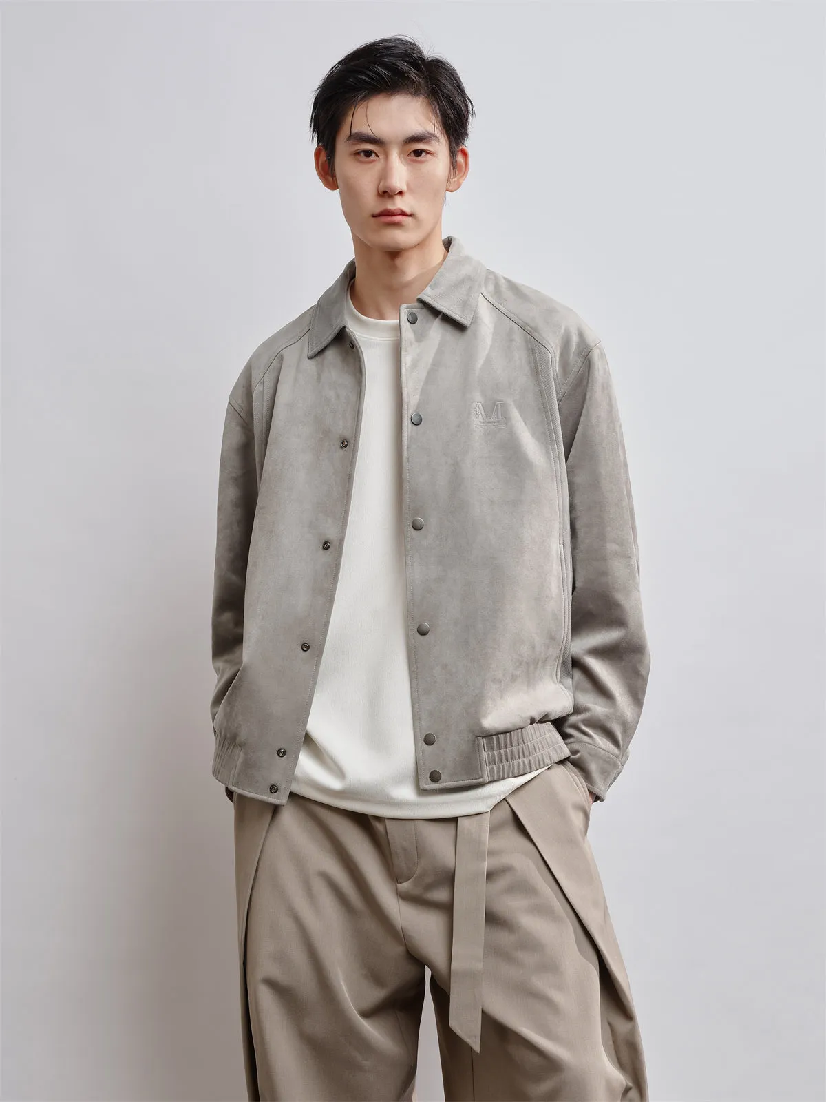 Men's Faux Suede Fabric Bomber Jacket sold by PEACEBIRD product image thumbnail 2