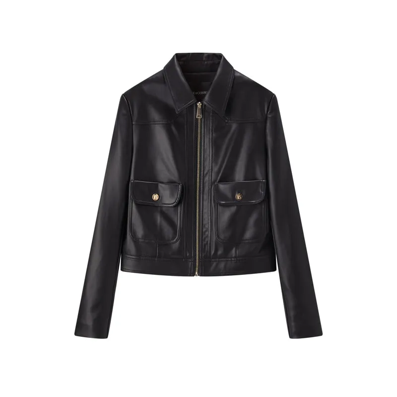 Women's Turn-Down Collar PU Leather Jacket sold by PEACEBIRD