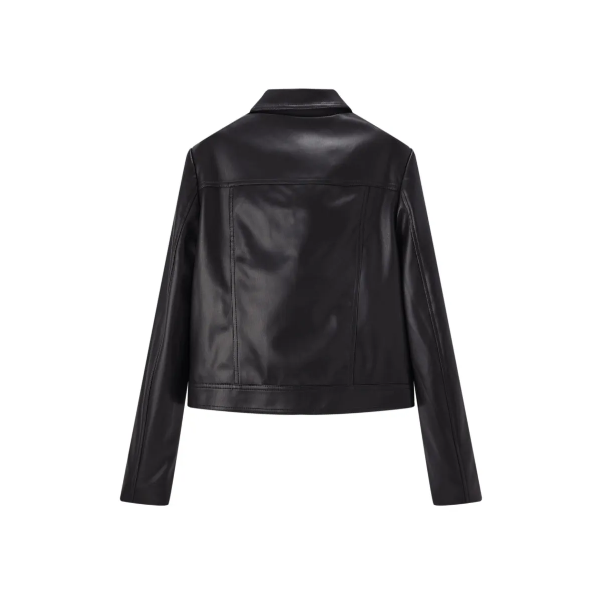 Women's Turn-Down Collar PU Leather Jacket sold by PEACEBIRD product image thumbnail 5