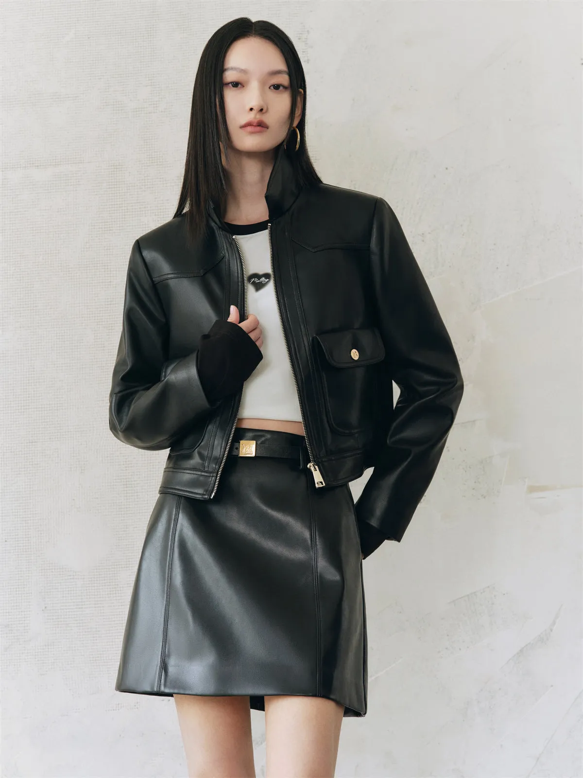 Women's Turn-Down Collar PU Leather Jacket sold by PEACEBIRD product image thumbnail 3