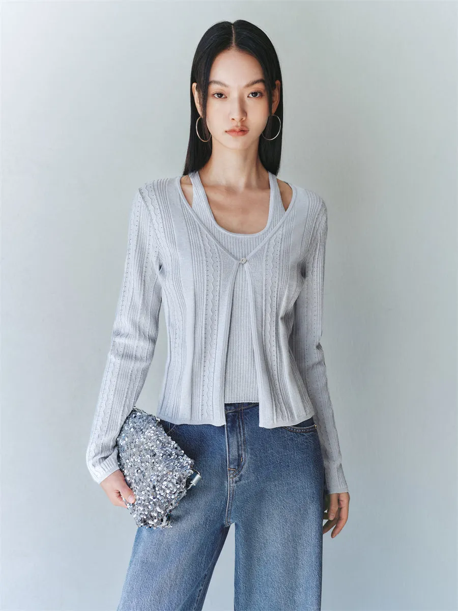 Women's Lurex Textured 2-in-1 Knitting Cardigan sold by PEACEBIRD product image thumbnail 3