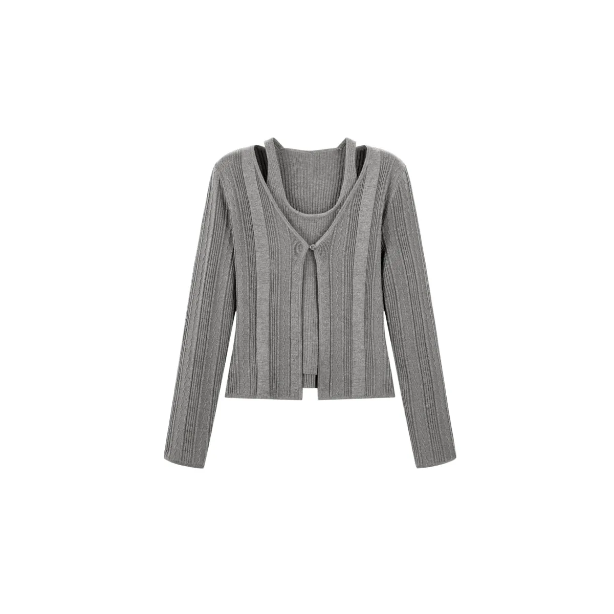 Women's Lurex Textured 2-in-1 Knitting Cardigan sold by PEACEBIRD product image thumbnail 2