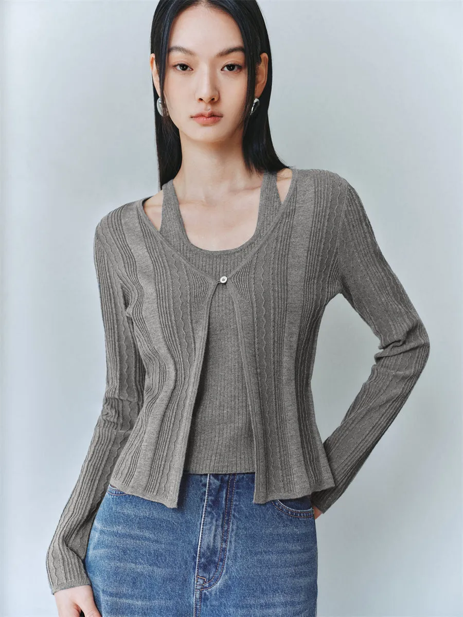 Women's Lurex Textured 2-in-1 Knitting Cardigan sold by PEACEBIRD product image thumbnail 4