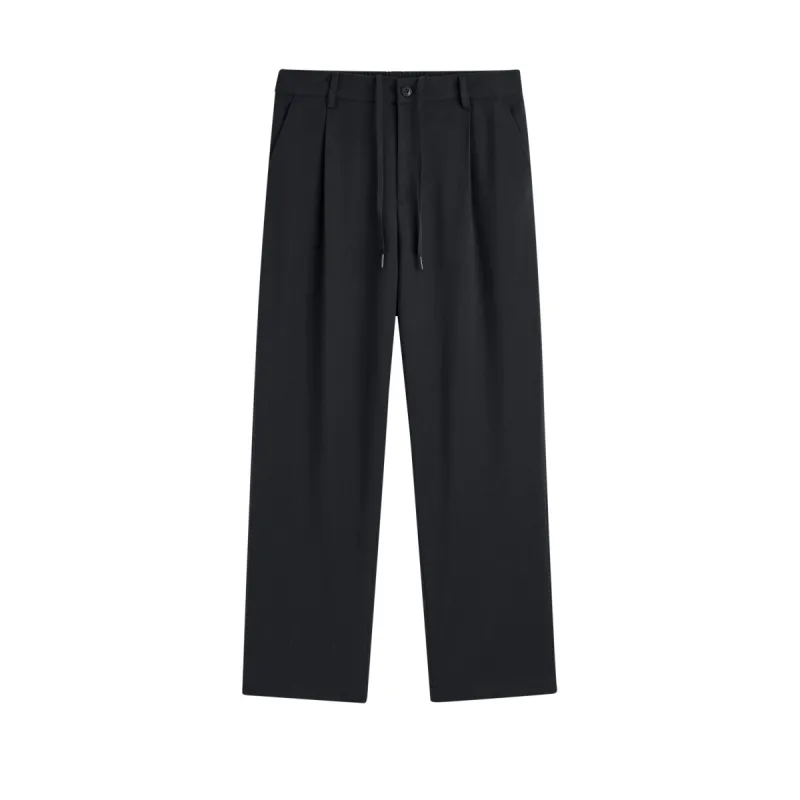Men's Black Straight Drawstring Suit Pants sold by PEACEBIRD
